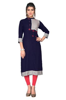 Navy Blue Color Rayon Straight Kurti 1