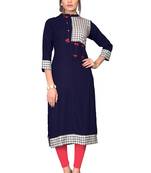 Navy Blue Color Rayon Straight Kurti