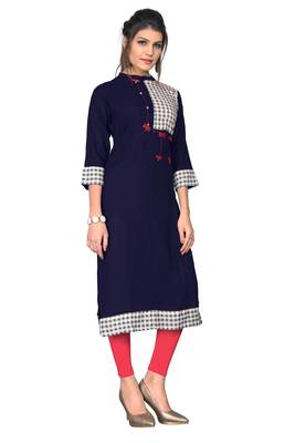 Navy Blue Color Rayon Straight Kurti 3