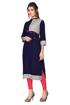 Navy Blue Color Rayon Straight Kurti 4