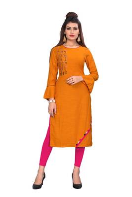 Dark Orange Color Rayon Straight Kurti 1