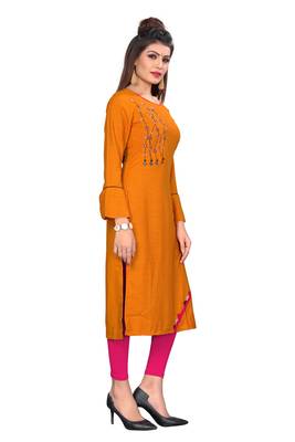 Dark Orange Color Rayon Straight Kurti 3