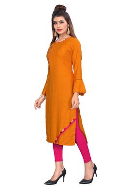Dark Orange Color Rayon Straight Kurti 4