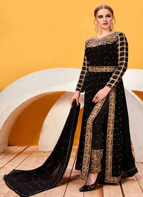 Black Embroidered Georgette Salwar With Dupatta 1
