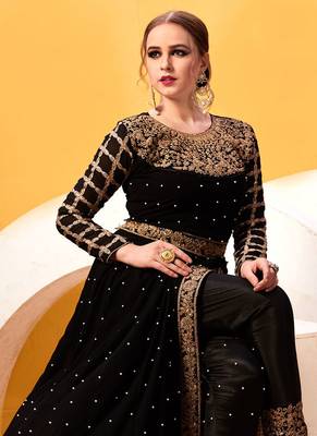 Black Embroidered Georgette Salwar With Dupatta 2
