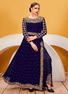 Blue Embroidered Georgette Salwar With Dupatta 1