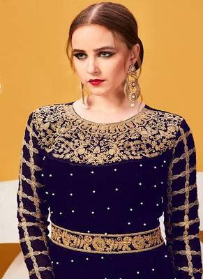 Blue Embroidered Georgette Salwar With Dupatta 2