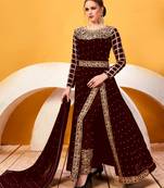Wine Embroidered Georgette Salwar With Dupatta
