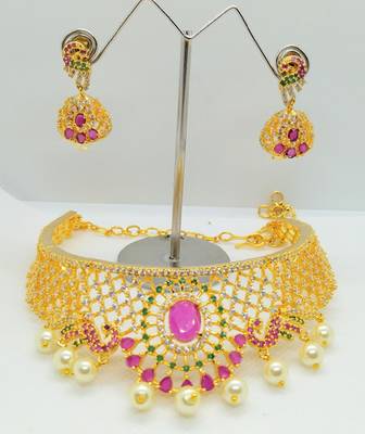 Multicolor cubic zirconia necklace with earrings 1