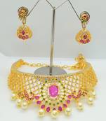 Multicolor cubic zirconia necklace with earrings