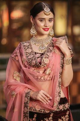 Exotic Maroon Colored Wedding Wear Embroidered Pure Velvet Lehenga Choli 2