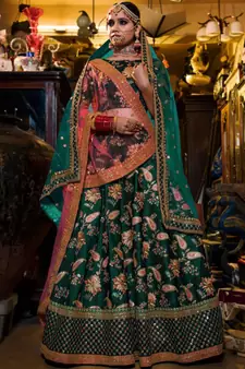 Glowing Green Embroidered Designer Lehenga Choli For Wedding