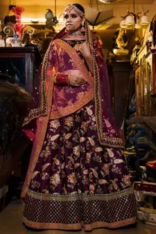 Glowing Purple Embroidered Designer Lehenga Choli For Wedding