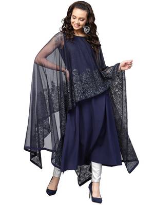 Women's A-Line, Double Layerd Crepe Kurta 1