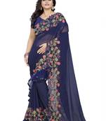 Blue Embroidered Georgette Saree With Blouse