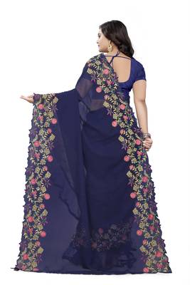 Blue Embroidered Georgette Saree With Blouse 4