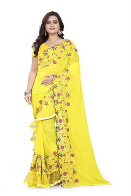 Yellow Embroidered Georgette Saree With Blouse 1