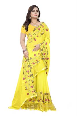Yellow Embroidered Georgette Saree With Blouse 3