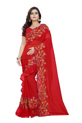 Red Embroidered Georgette Saree With Blouse 1