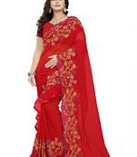 Red Embroidered Georgette Saree With Blouse