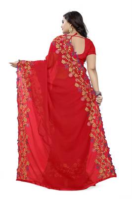 Red Embroidered Georgette Saree With Blouse 4