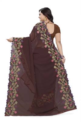 Brown Embroidered Georgette Saree With Blouse 4