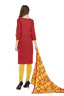 Red Woven Salwar With Dupatta
