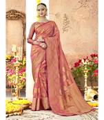 Peach woven tissue saree with blouse