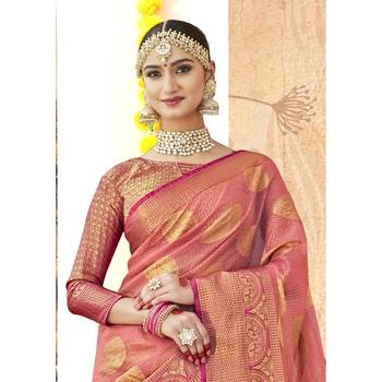 Peach woven tissue saree with blouse 2