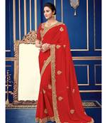 red embroidered georgette saree with blouse