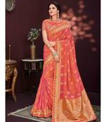 red embroidered banarasi silk saree with blouse