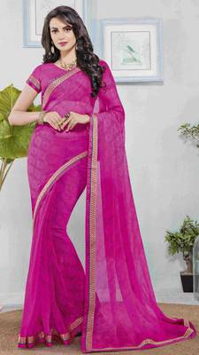 Pink printed brasso saree with blouse 1