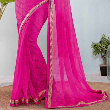 Pink printed brasso saree with blouse 2