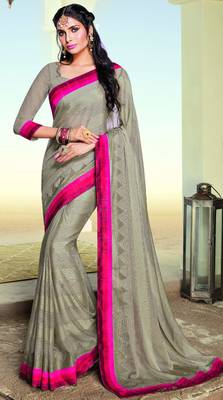 Grey printed brasso saree with blouse 1