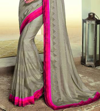 Grey printed brasso saree with blouse 2