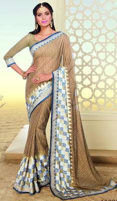 Brown printed brasso saree with blouse 1