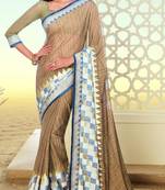 Brown printed brasso saree with blouse