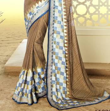 Brown printed brasso saree with blouse 2