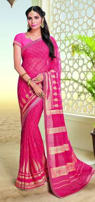 Pink printed brasso saree with blouse 1