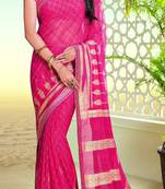 Pink printed brasso saree with blouse