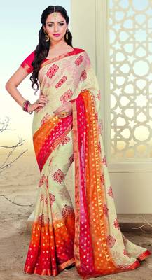 Multicolor printed brasso saree with blouse 1
