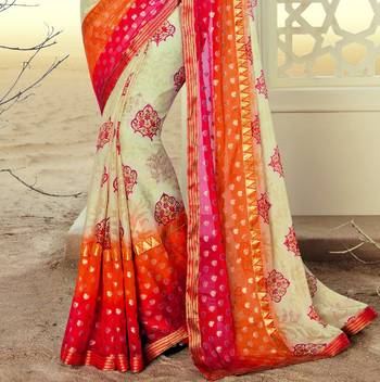 Multicolor printed brasso saree with blouse 2