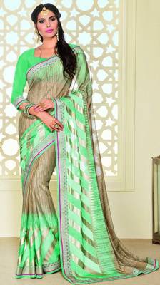 Golden printed brasso saree with blouse 1