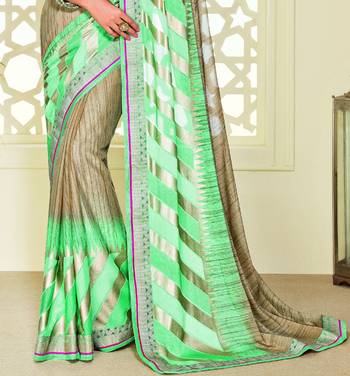 Golden printed brasso saree with blouse 2