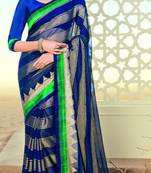 Blue printed brasso saree with blouse