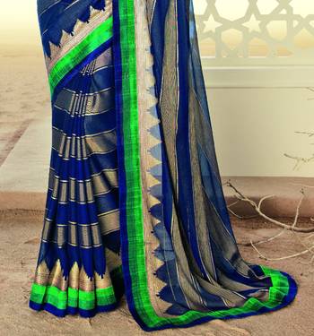Blue printed brasso saree with blouse 2