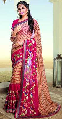 Peach printed brasso saree with blouse 1