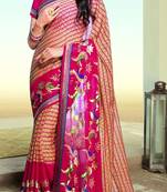 Peach printed brasso saree with blouse