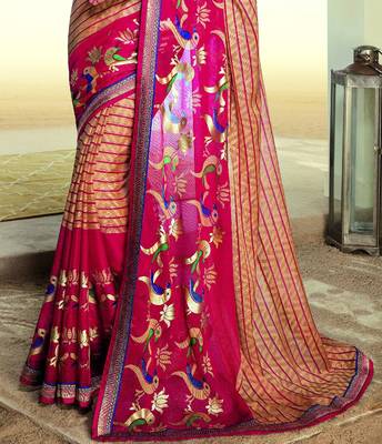 Peach printed brasso saree with blouse 2