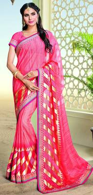 Pink printed brasso saree with blouse 1